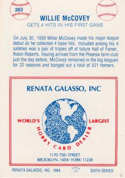 1977-84 Galasso Glossy Greats #263 Willie McCovey Back