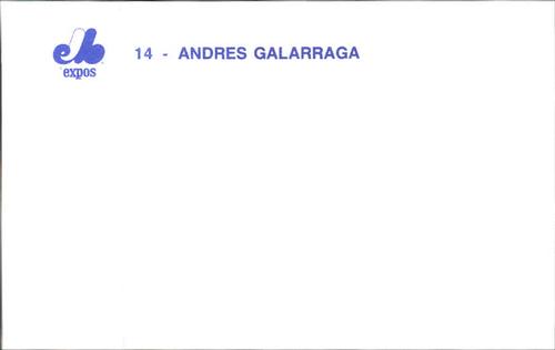 1988 Montreal Expos Postcards #NNO Andres Galarraga Back