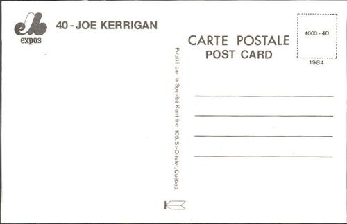 1986 Montreal Expos Postcards #NNO Joe Kerrigan Back