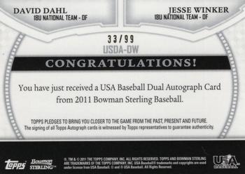 2011 Bowman Sterling - Dual Autographs Refractors #BSDA-DW David Dahl / Jesse Winker Back
