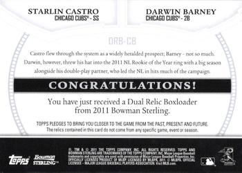 2011 Bowman Sterling - Dual Relics Gold Refractors #DRB-CB Starlin Castro / Darwin Barney Back