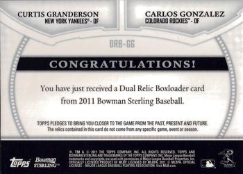 2011 Bowman Sterling - Dual Relics Refractors #DRB-GG Curtis Granderson / Carlos Gonzalez Back