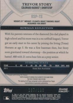 2011 Bowman Sterling - Prospect Autographs #BSP-TS Trevor Story Back