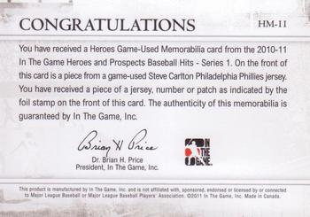 2011 In The Game Heroes & Prospects - Heroes Jerseys Silver #HM-11 Steve Carlton Back
