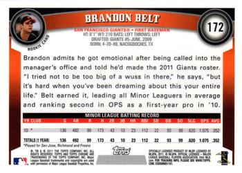 2011 Topps Chrome - Orange Refractors #172 Brandon Belt Back