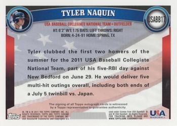 2011 Topps Chrome - USA Baseball Autographs #USABB17 Tyler Naquin Back