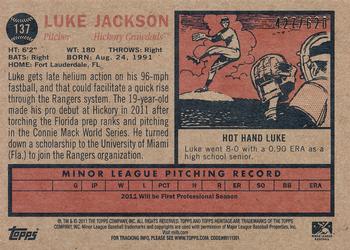 2011 Topps Heritage Minor League - Red Tint #137 Luke Jackson Back