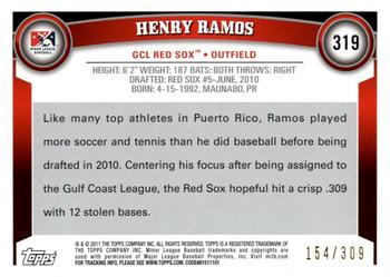 2011 Topps Pro Debut - Blue #319 Henry Ramos Back