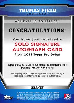 2011 Topps Pro Debut - Solo Signatures #SSA-TF Thomas Field Back