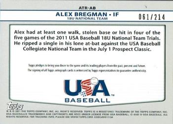 2011 Topps USA Baseball - Triple Jersey Autographs #ATR-AB Alex Bregman Back