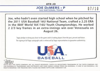 2011 Topps USA Baseball - Triple Jersey Autographs #ATR-JD Joe DeMers Back