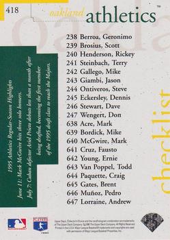1996 Collector's Choice #418 Athletics Checklist Back