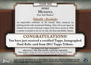 2011 Topps Tribute - Autograph Dual Relics Gold #TADR-MM Mike Mussina Back