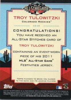 2011 Topps Update - All-Star Stitches Diamond Anniversary #AS-45 Troy Tulowitzki Back