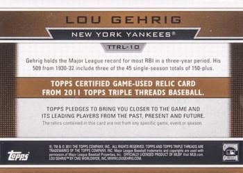 2011 Topps Triple Threads - Legend Relics Gold #TTRL-10 Lou Gehrig Back
