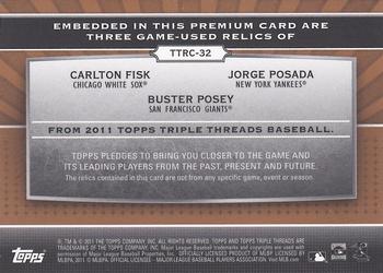 2011 Topps Triple Threads - Relic Combos Sepia #TTRC-32 Carlton Fisk / Jorge Posada / Buster Posey Back