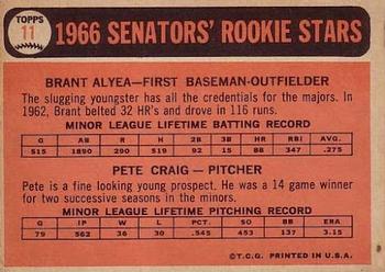 1966 Topps #11 Senators 1966 Rookie Stars (Brant Alyea / Pete Craig) Back