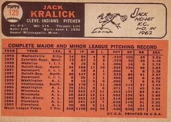 1966 Topps #129 Jack Kralick Back