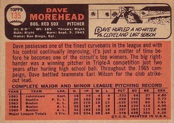 1966 Topps #135 Dave Morehead Back