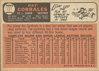 1966 Topps #137 Pat Corrales Back