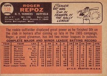 1966 Topps #138 Roger Repoz Back