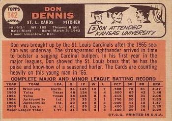 1966 Topps #142 Don Dennis Back