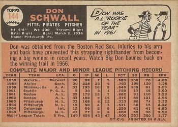 1966 Topps #144 Don Schwall Back