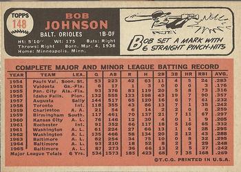 1966 Topps #148 Bob Johnson Back