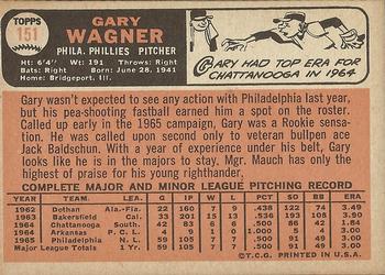 1966 Topps #151 Gary Wagner Back