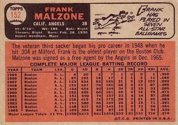 1966 Topps #152 Frank Malzone Back