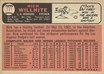 1966 Topps #171 Nick Willhite Back