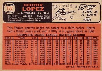 1966 Topps #177 Hector Lopez Back