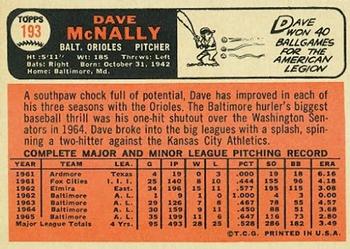 1966 Topps #193 Dave McNally Back