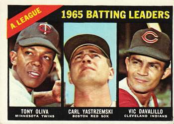 1966 Topps #216 American League 1965 Batting Leaders (Tony Oliva / Carl Yastrzemski / Vic Davalillo) Front