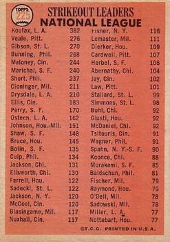1966 Topps #225 National League 1965 Strikeout Leaders (Sandy Koufax / Bob Veale / Bob Gibson) Back