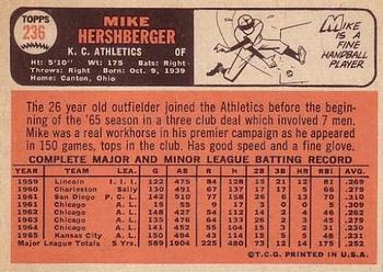 1966 Topps #236 Mike Hershberger Back