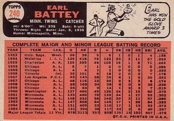 1966 Topps #240 Earl Battey Back