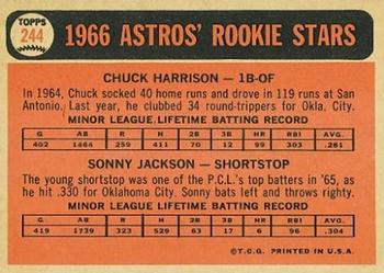1966 Topps #244 Astros 1966 Rookie Stars (Chuck Harrison / Sonny Jackson) Back
