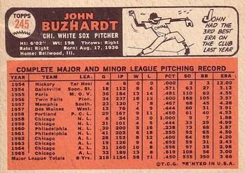 1966 Topps #245 John Buzhardt Back