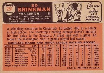 1966 Topps #251 Ed Brinkman Back