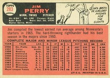 1966 Topps #283 Jim Perry Back
