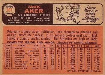 1966 Topps #287 Jack Aker Back