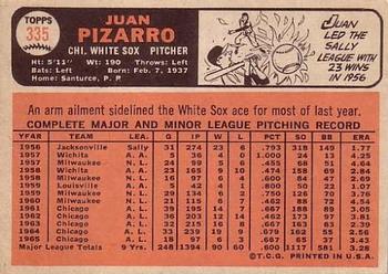 1966 Topps #335 Juan Pizarro Back