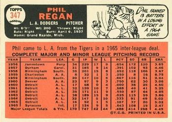 1966 Topps #347 Phil Regan Back