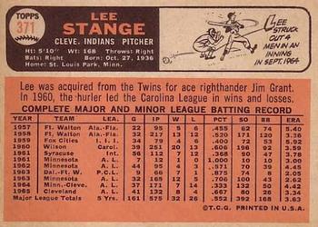1966 Topps #371 Lee Stange Back