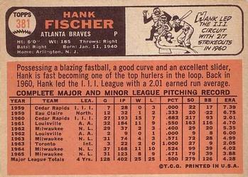 1966 Topps #381 Hank Fischer Back