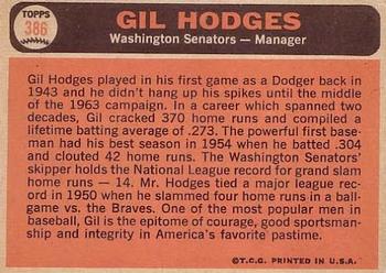 1966 Topps #386 Gil Hodges Back