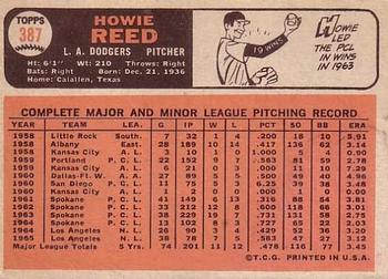 1966 Topps #387 Howie Reed Back