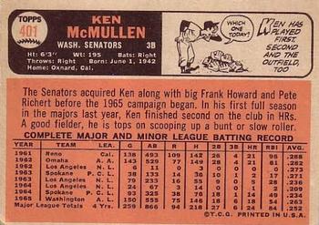 1966 Topps #401 Ken McMullen Back