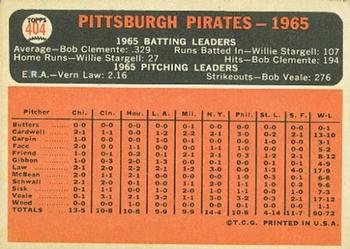 1966 Topps #404 Pittsburgh Pirates Back